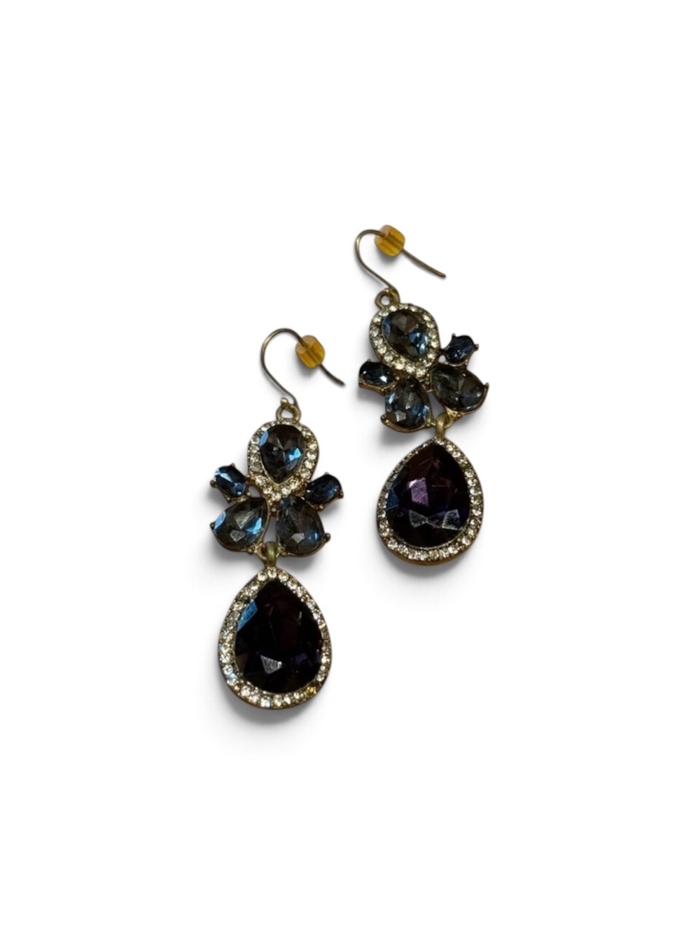 Vintage Statement drop earrings, dark sapphire-tone with rhinestone accents
